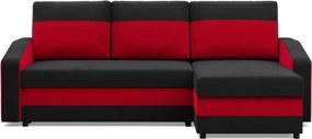 Hewlet sarokkanapé, 2 ágyneműtartóval, szövet anyag, univerzális oldal, bonell töltet, fekete - piros