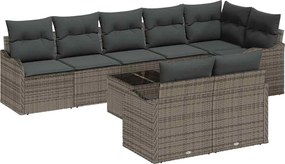 vidaXL Kerti Kanapé Szett párnával 9 pcs Szürke Poli rattan
