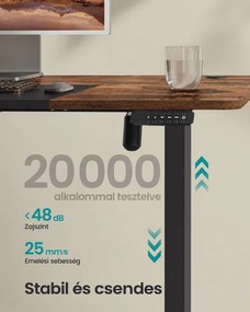 SONGMICS elektromosan állítható magasságú íróasztal, 140 x 60 cm, 4 memóriahellyel, USB-C töltőporttal és tárolózsebbel, vintage barna és fekete