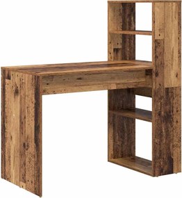 vidaXL Asztal polcokkal tárolóval Öreg fa 113 x 54 x 120 cm Faanyag