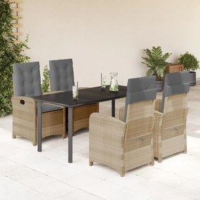 5 részes vegyes bézs polyrattan kerti étkezőgarnitúra párnákkal
