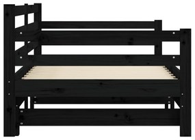 fekete tömör fenyőfa kihúzható kanapéágy 90 x 200 cm
