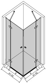 Erga Bern Dupla, zuhanykabin 2 szárnyas ajtókkal 70 (ajtó) x 70 (ajtó) x 195 cm, 6mm átlátszó üveg, fekete profil, ERG-V02-BERN-D070D070-CL-BK