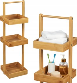 Fürdőszobai könyvespolc Hordozható fogantyú Könnyű Természetes Bambusz Fa 3 Polcok