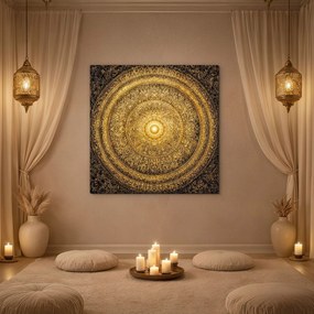 DUBLEZ | Fából készült arany mandala - Dharma | Prémium UV nyomtatás