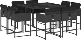 vidaXL 9 részes fekete polyrattan kerti étkezőgarnitúra párnákkal