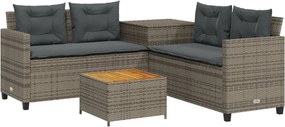vidaXL L-alakú szürke polyrattan kerti kanapé asztallal és párnákkal