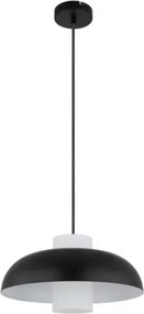 Globo 15755S Függesztett lámpa, fekete fém, fehér üveg, fekete textil kábel, magassága rövidíthető, ø: 380 mm, M: 1200 mm, belső hengeres búra méretei: ø: 11cm, M: 20cm, 1x E27 60W 230V izzó nélkül