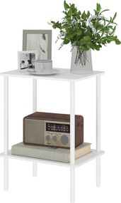 HOMCOM Négyzet alakú Kávézóasztal 2 Szintes, Fémkeretes Kisegítő Asztal 40cm x 30cm x 52.2cm Fehér | Aosom