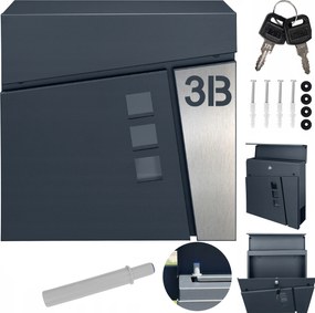 Nagy Postaláda Házszámmal Antracit Acél Utcai Szám