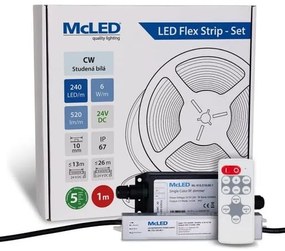 McLED  LED szalag - készlet 1 m + Vevő Nano IP67, 240 LED/m, CW, 6 W/m, DC 24V, 520 lm/m, CRI90, IP67, 10 mm, Vezető 3 m ML-126.032.90.S01002