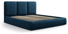 Sötétkék kárpitozott ágyneműtartós franciaágy ágyráccsal 160x200 cm Brody – Mazzini Beds