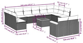 13 részes fekete polyrattan kerti ülőgarnitúra párnákkal