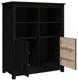 fekete tömör fenyőfa tálalószekrény 83 x 41,5 x 100 cm