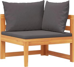 vidaXL tömör akácfa sarokkanapé sötétszürke párnákkal