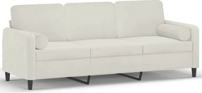 vidaXL 3 személyes krémszínű bársony kanapé díszpárnákkal 180 cm