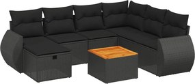 vidaXL 8 részes fekete polyrattan kerti ülőgarnitúra párnákkal