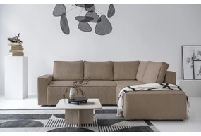 Bézs kordbársony kinyitható sarokkanapé (jobb oldali) Brave Dave – Miuform