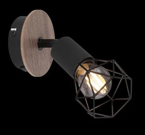 Globo 54802S-1H Spotlámpa fekete fém, barna fa betéttel. SZxM:100x165, AL:170, fényforrás nélkül 1xE14 40W 230V
