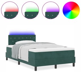 Box Spring Ágy Matraccal és LED világítással Sötétzöld 120x190 cm Bársony