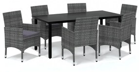 vidaXL 7 részes szürke polyrattan kerti étkezőgarnitúra párnákkal