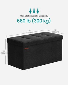 SONGMICS tárolós ülőke, összecsukható ülőpad, 38×76×38 cm, fekete