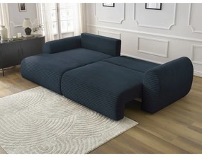 Sötétkék kordbársony kinyitható sarokkanapé (bal oldali) Lucien – Bobochic Paris