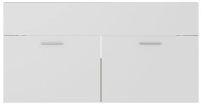 fehér, tölgyszínű szerelt fa mosdószekrény beépített kagylóval