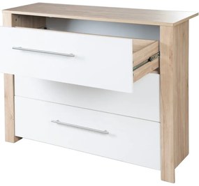Fehér-natúr színű alacsony gyerek komód pelenkázó feltéttel, tölgyfa dekorral 112x98 cm – Roba