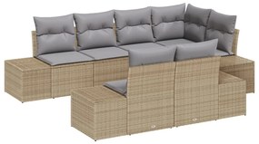 7 Részes Kert Kanapé Szett Párnákkal Bézs Poly Rattan