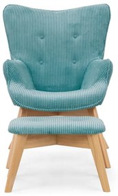 Türkiz kordbársony fotel lábtartóval Niko – Ropez