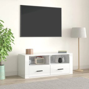 Fehér magasfényű szerelt fa TV-szekrény 100x35x40 cm