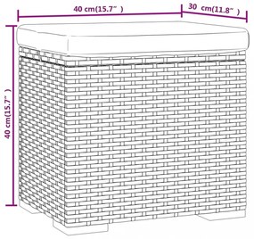 fekete polyrattan zsámoly párnával 40 x 30 x 40 cm
