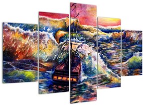 Kép - Hajó az óceán hullámain, aquarel (150x105 cm)