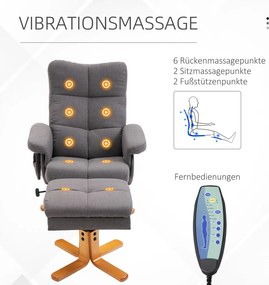 Masszázsfotel lábtámasszal, 10 pontos elektromos masszázsfunkcióval, dönthető, szürke