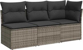 vidaXL 3 személyes szürke polyrattan kerti kanapé párnával