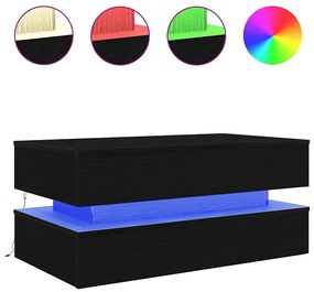 fekete tölgy dohányzóasztal LED-lámpákkal 90x50x40 cm