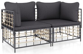 2 db szürke polyrattan moduláris sarokkanapé párnával