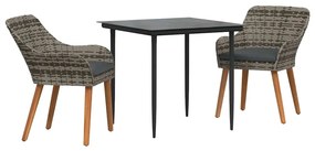 vidaXL Kert étkező szett párnával 3 pcs Szürke polirattan