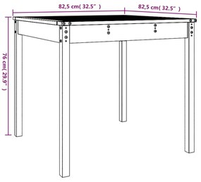 fekete tömör fenyőfa kerti asztal 82,5 x 82,5 x 76 cm