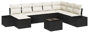 Kerti Kanapé Szett 9 pcs Fekete és krémszínű 319 x 209 x 85 cm