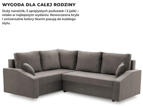 Grande Plus sarokkanapé, baloldali, szövet anyag, szürke
