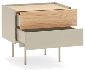 Bézs-natúr színű éjjeliszekrény tölgyfa dekorral Otto – Teulat