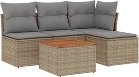 vidaXL 5 részes bézs polyrattan kerti ülőgarnitúra párnákkal