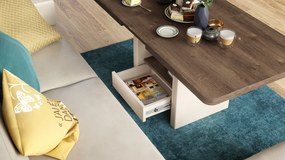 Mazzoni LEXUS Barna Tölgy/Bézs (Pezsgőszínű) - MODERN DOHÁNYZÓASZTAL NYITHATÓ/MAGASÍTHATÓ ÉTKEZŐASZTAL ÉS DOHÁNYZÓASZTAL EGYBEN