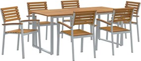 vidaXL Kert étkező szett 7 pcs Szürke Tömör Akácfa