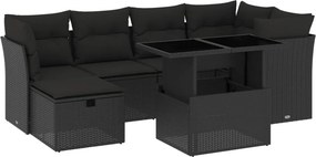 vidaXL 7 részes fekete polyrattan kerti ülőgarnitúra párnával