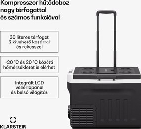 Klarstein PolarForce 30L kompresszoros hűtődoboz, LCD panel, világítás, off-road, akkumulátorvédelem, 12V/230V