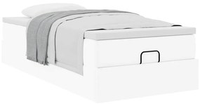 Ottomán ágykeret matraccal Fehér 90x200cm műbőrrel