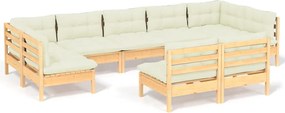 vidaXL 9 részes tömör fenyőfa kerti ülőgarnitúra krémszínű párnákkal